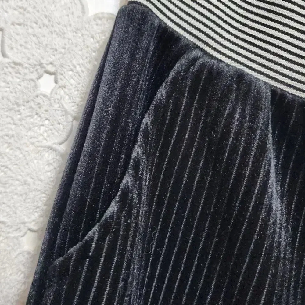 Vintage Ribbed Velvet High Waist Track Pants in Blue Gray Velour (Size XS) - Picture 5 of 5
